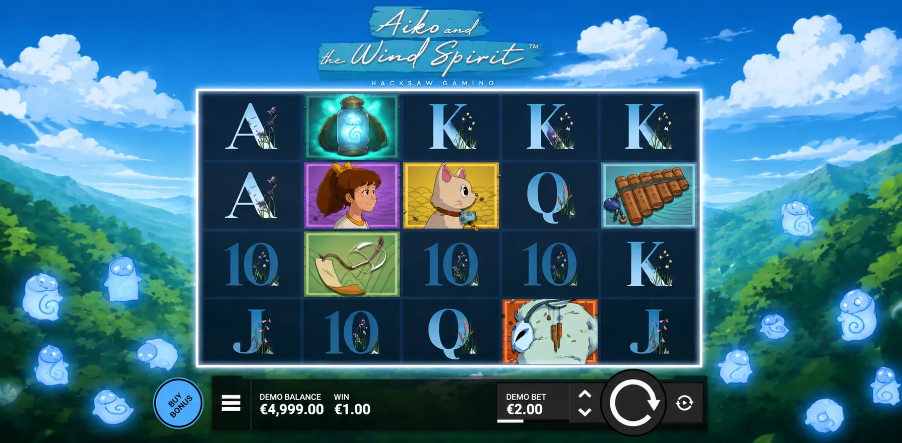 Бонусные режимы Spirited Spins, Whispering Winds и Midnight Magic в слоте Aiko and the Wind Spirit