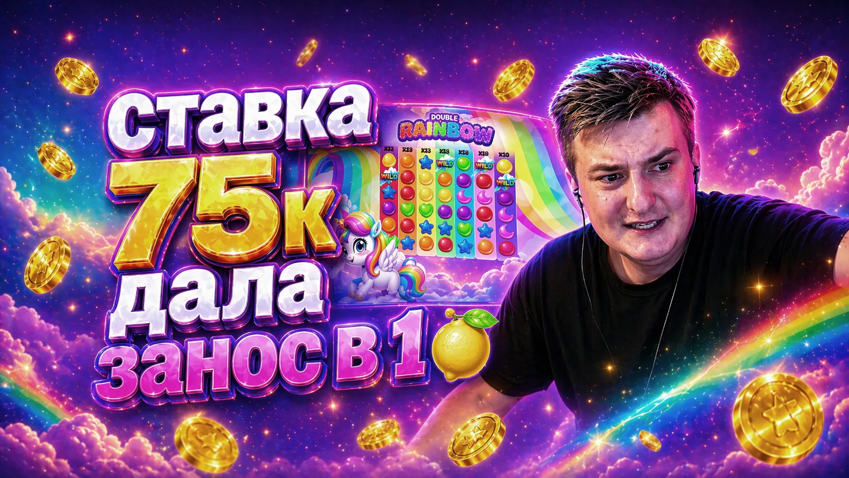 Double Rainbow слот Hacksaw Gaming — интерфейс с радужными барабанами и мультипликаторными облаками