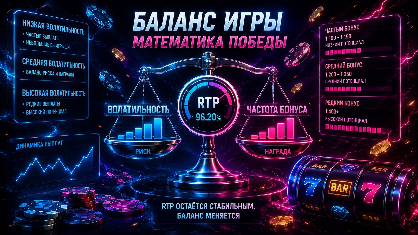 Математика слотов: как провайдеры балансируют RTP, бонусные раунды, волатильность и максимальный выигрыш.