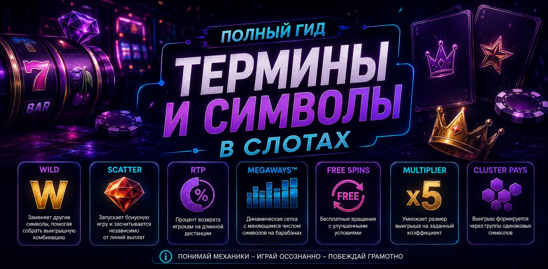 Баннер для статьи Полный гид по терминам и символам в слотах