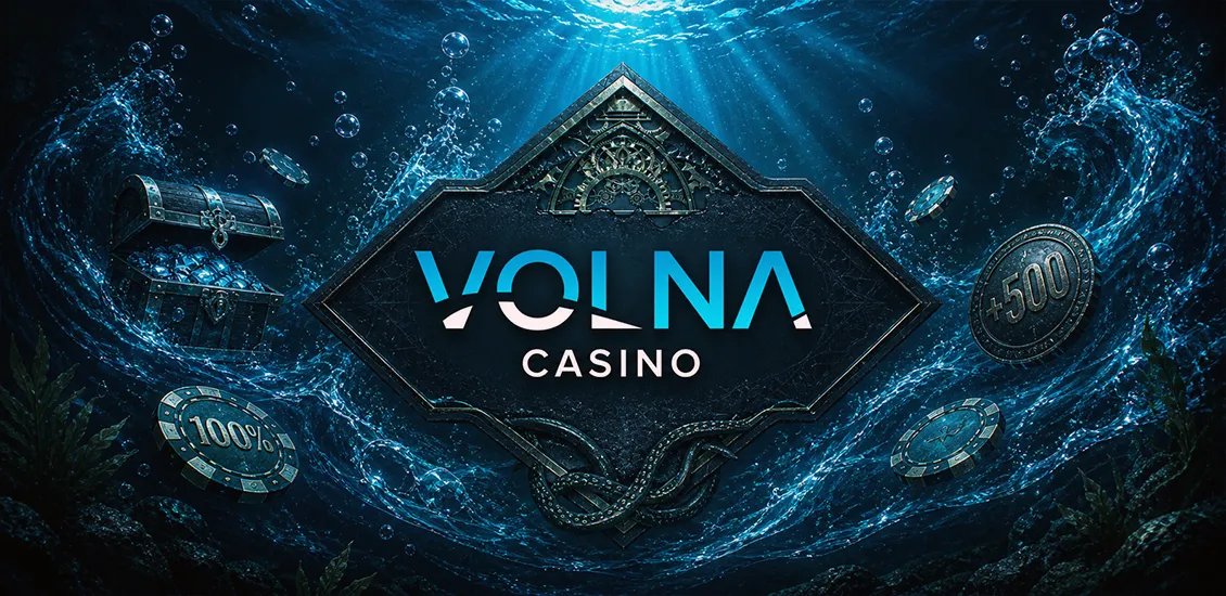 Интерфейс казино VOLNA в голубо-бирюзовом стиле с живым джекпотом, слотами и лентой последних выигрышей.