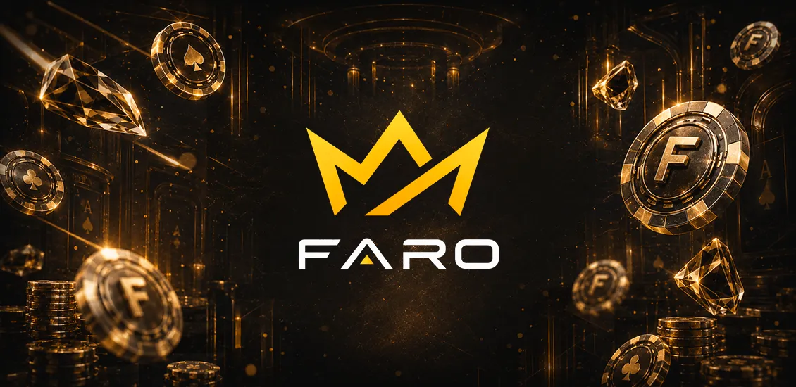 Казино FARO с премиальным чёрно-золотым дизайном и бонусной программой.