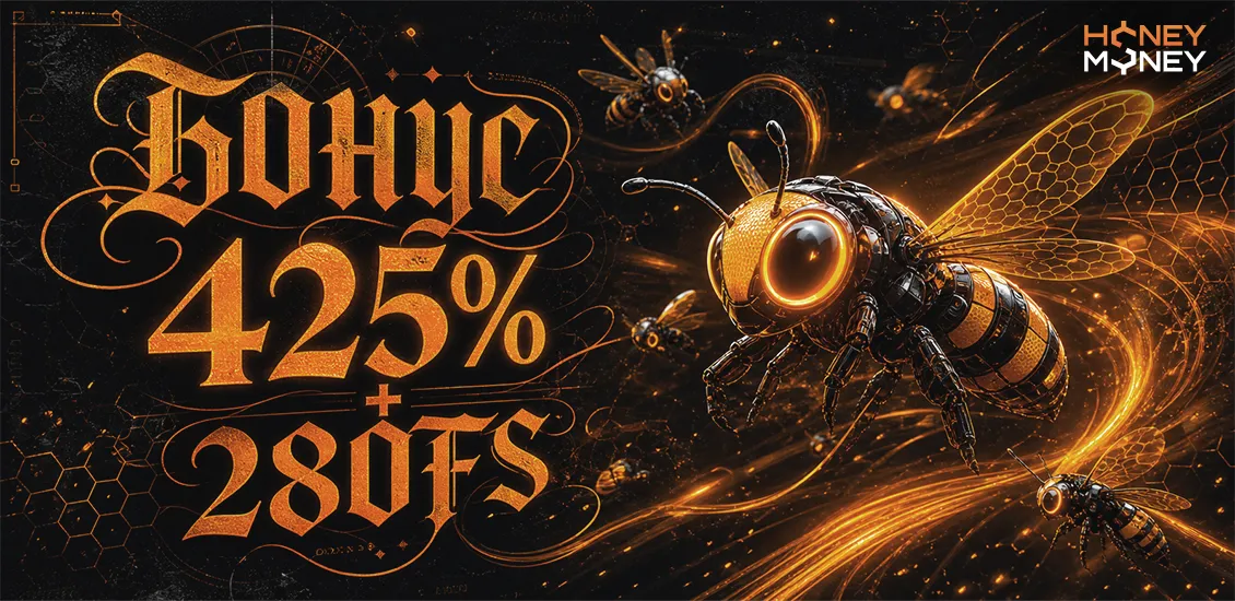 Мобильная версия казино HoneyMoney с быстрым доступом к играм, кешбэку и разделу ставок на спорт.