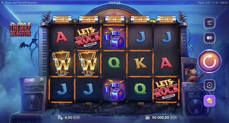 Игровое поле Dr. Rock & the Riff Reactor — каскады и множители в бонусном раунде