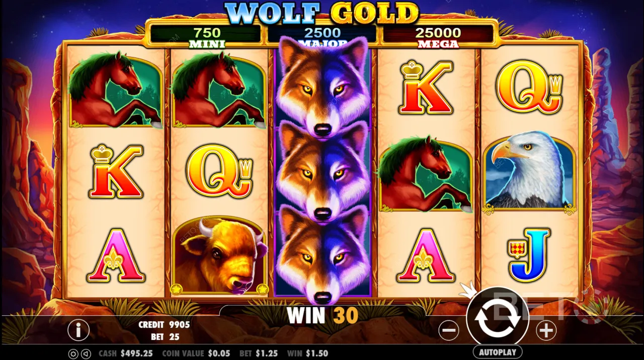 Money Respin в Wolf Gold — сбор лунных символов до джекпота