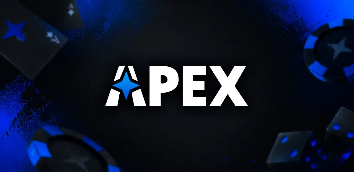 Главная страница казино APEX с минималистичным тёмным интерфейсом, разделами бонусов, VIP-клубом и каталогом игр.
