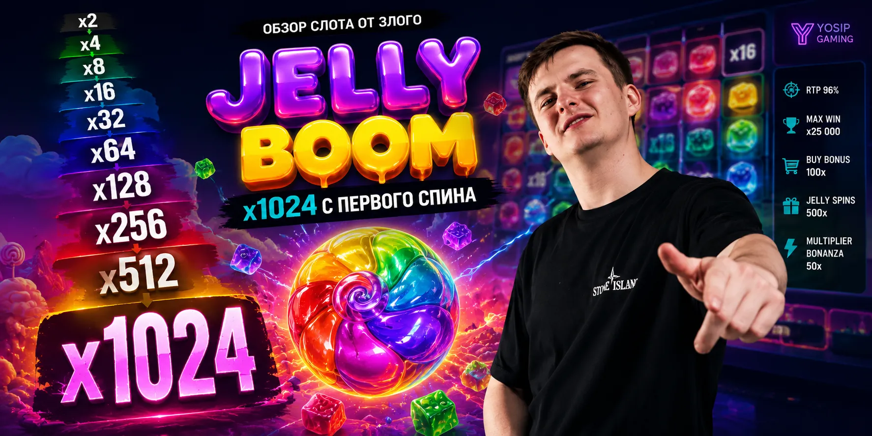 Jelly Boom от Yosip Gaming — обзор слота с Multiplier Bonanza