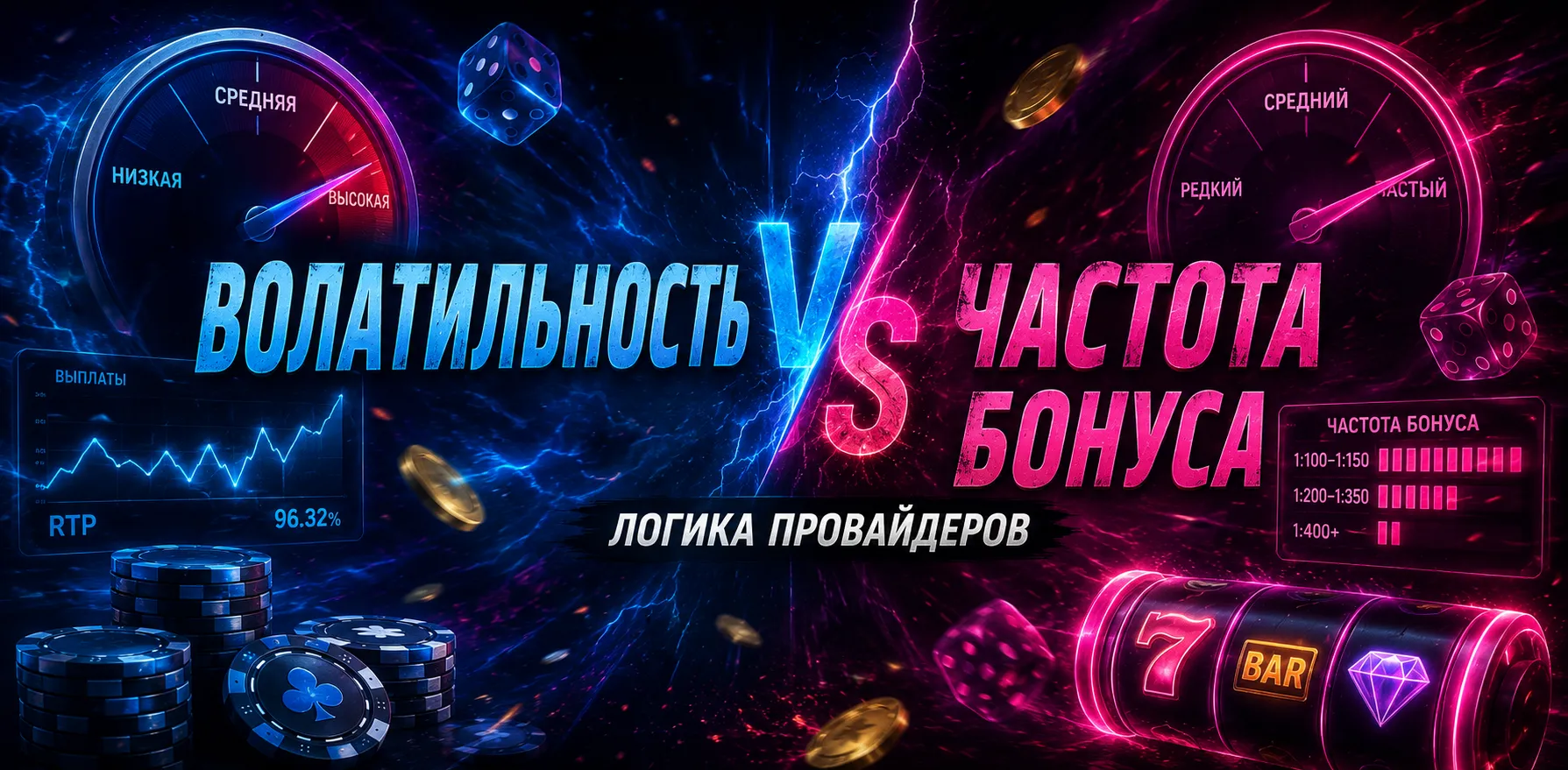 Волатильность и частота бонуса в слотах: сравнение редких крупных выигрышей и частых небольших выплат на игровом поле.