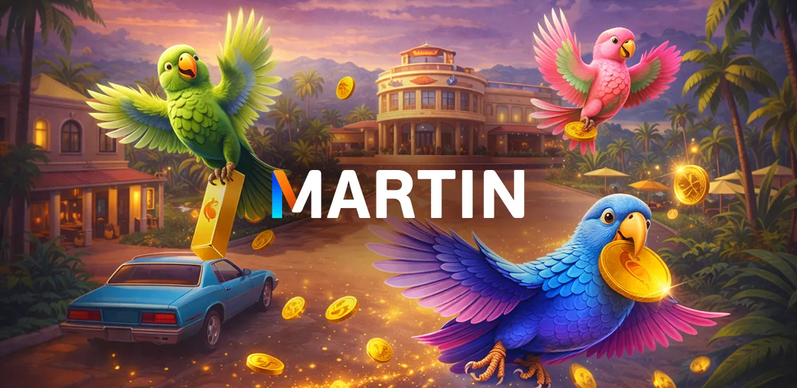 Баннер для статьи Обзор казино Мартин (MARTIN): попугай с каталогом на 9000 игр и низким вагером