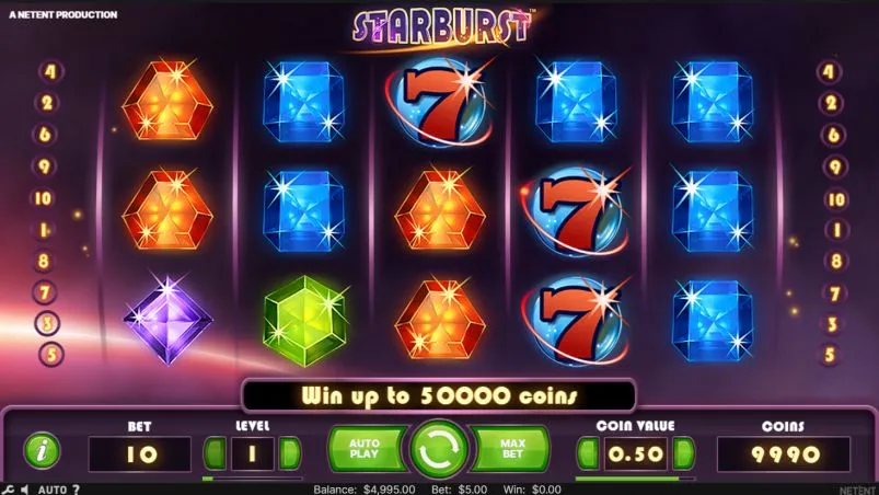 Starburst Wild расширяется на весь барабан — механика респинов активируется при появлении вайлда на 2-м, 3-м или 4-м барабане