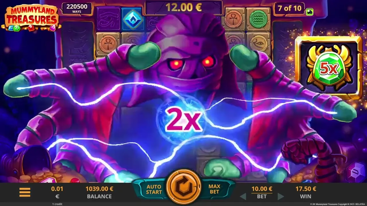 Mummyland Treasures слот — поле 7×7, множители, бонус и max win ×25 000