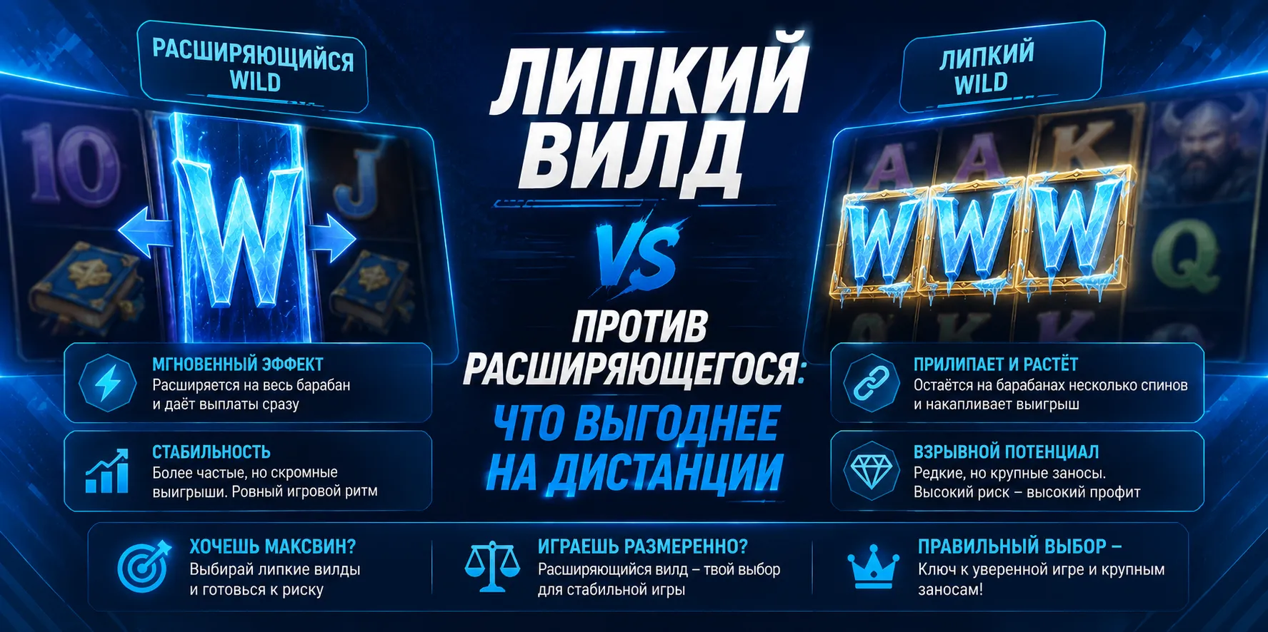 Sticky Wild против Expanding Wild: чем отличаются механики вилдов и какой вариант выбрать для игры.
